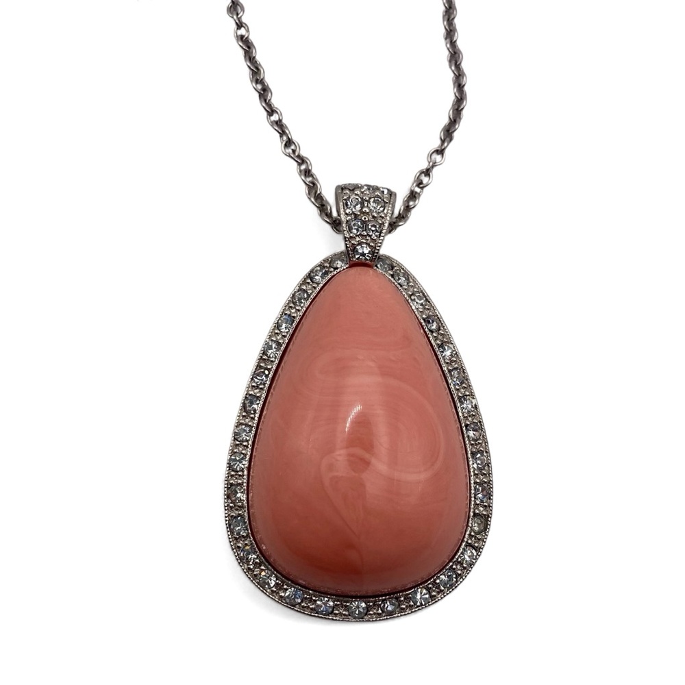 Vintage Avon Peachy Pink Lucite Pendant with Rhinestones - Picture 3 of 6